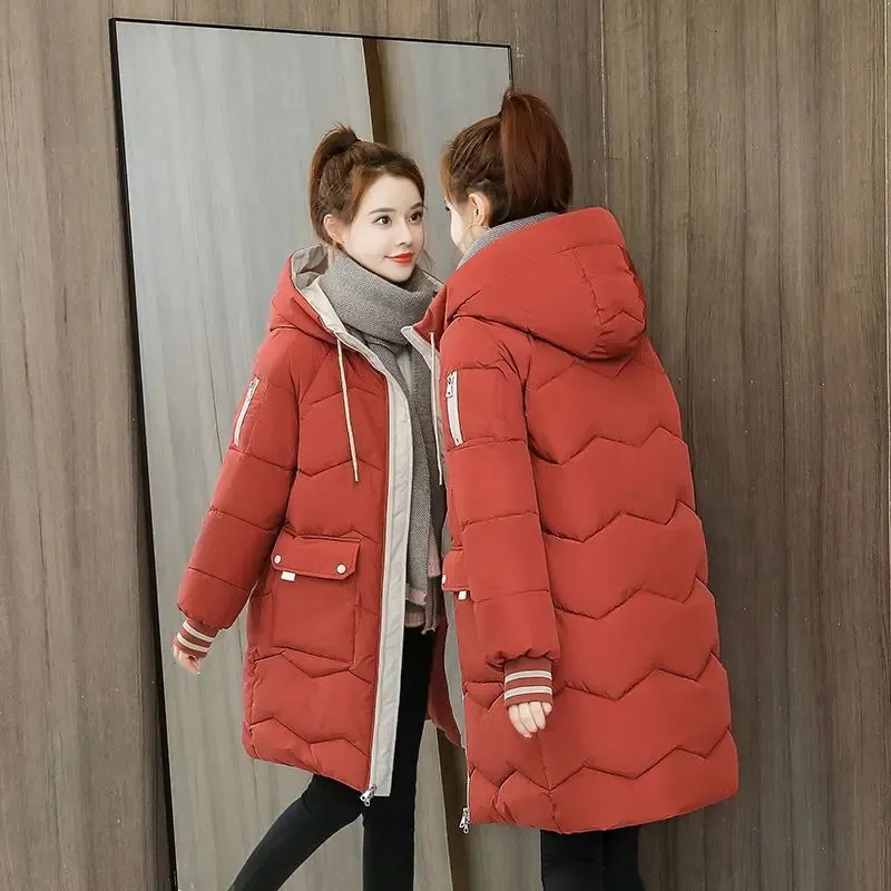Zimowa kurtka płaszcza długie parkas żeńskie bawełniane z kapturem płaszcz grube ciepłe kurtki wiatroodporne zwykłe płaszcz studencki 231222