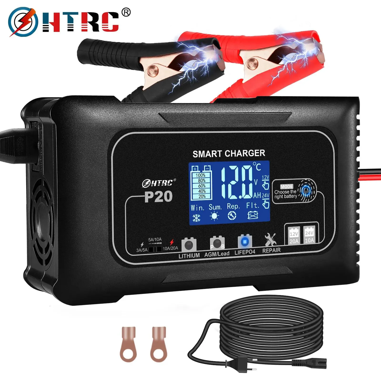 Chargeurs Chargeurs HTRC 20A 12V24V chargeur de batterie intelligent pour Moto voiture batterie réparation Auto Moto plomb acide AGM GEL PB Lithium LiFePo4 Ba