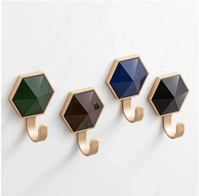 DHgate Hexagon Agate Modern Coat Hooks Self Adhesive Wall Mounted Home Decor Home Garden