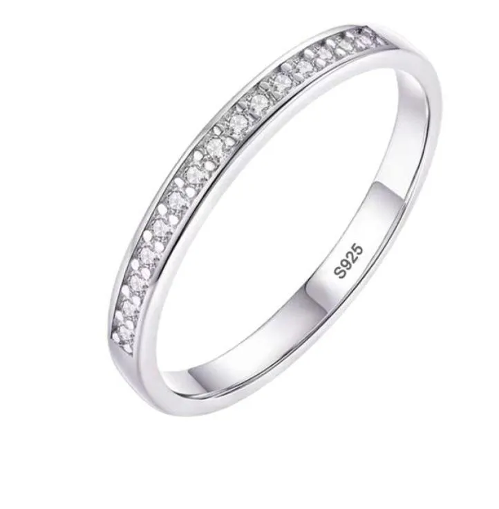 女性の婚約指輪小さなジルコニアダイヤモンドハーフエタニティウェディングバンドソリッド925スターリングシルバープロミスアニバーサリーリングr012335645