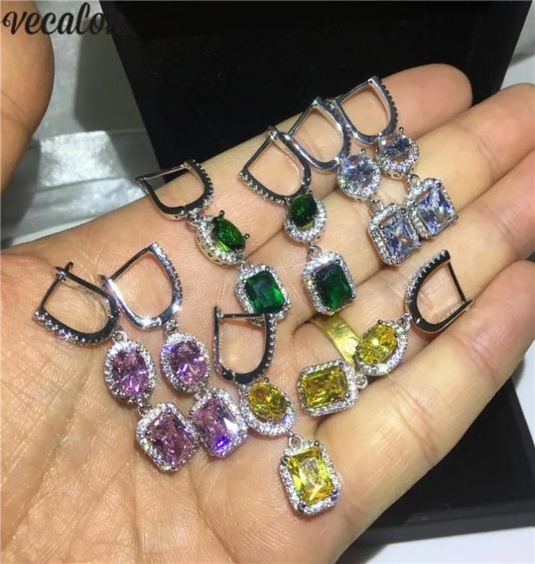 Vecalon Fashion Lady Dangle earring 5A Zircon Cz 925 Sterling silver Party wedding Drop Earrings for women Bridal Jewelry13094332346360