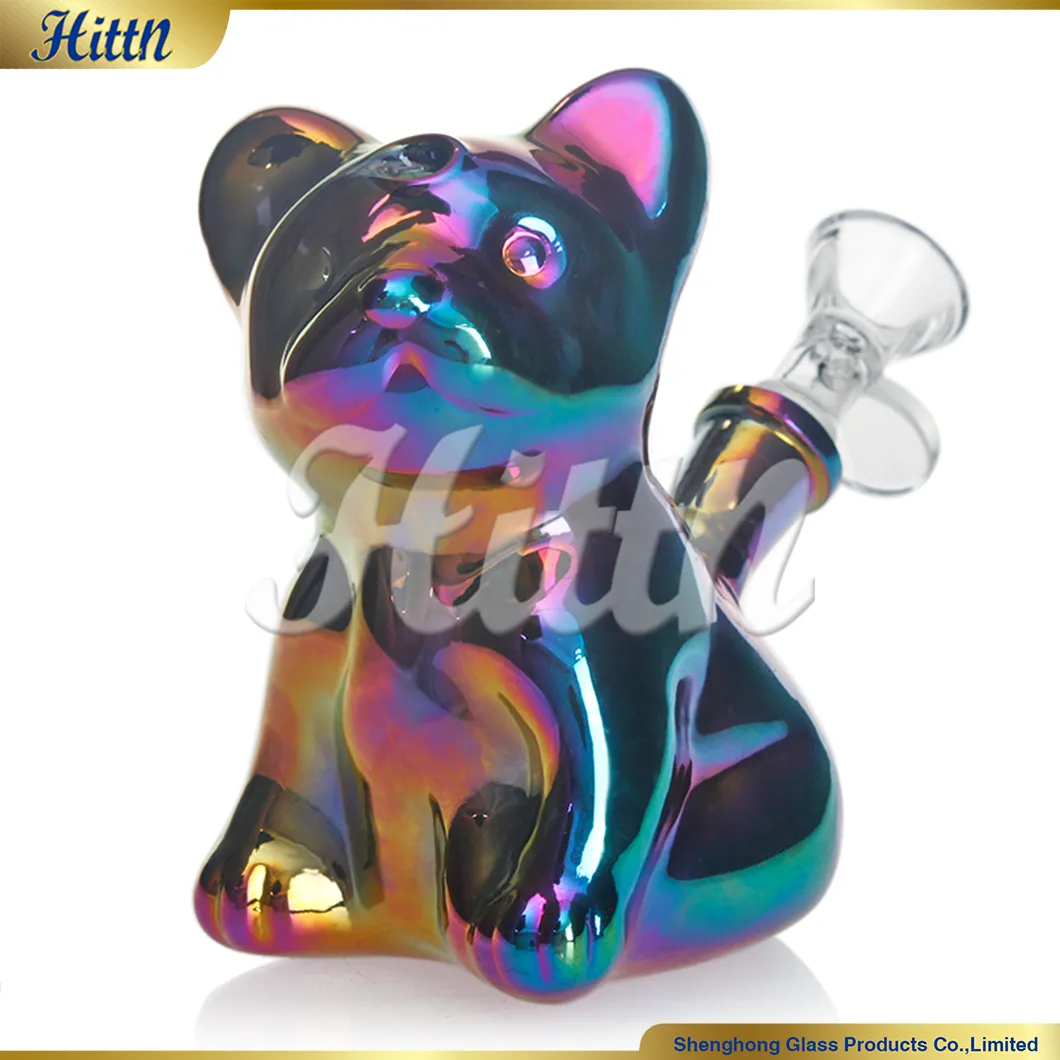 Mini Dab Rig Bubbler Bong 4,5 Zoll süße holographische Regenbogenhundhand Hand geblasen Borosilikat Wasserrohr Glas Bong mit 14mm Schüssel 2024 Heißer Verkauf