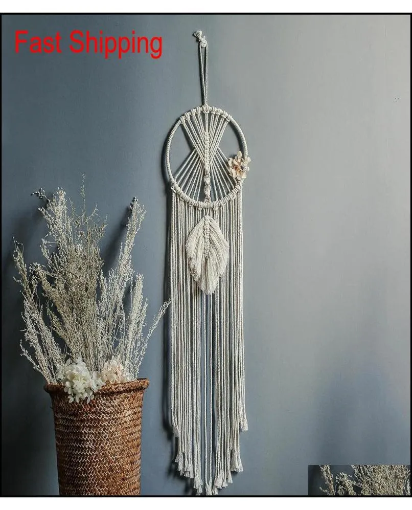 Ins Chic Bohmian Walling Tobestry Liście ręcznie tkanna bawełniana DreamCatcher Dekoracyjny domek wisiorek gobelin boho dekoracje MacRAme9943386