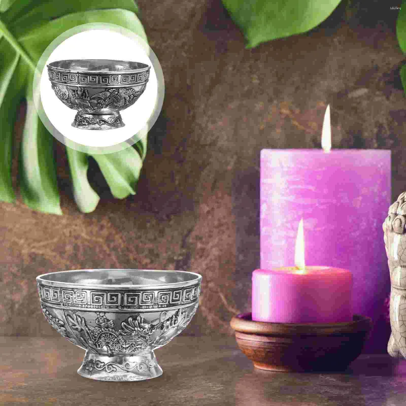 Bowls Dragon And Phoenix Bowl Vintage White Copper Ornaments Tibetan Silver Religious
