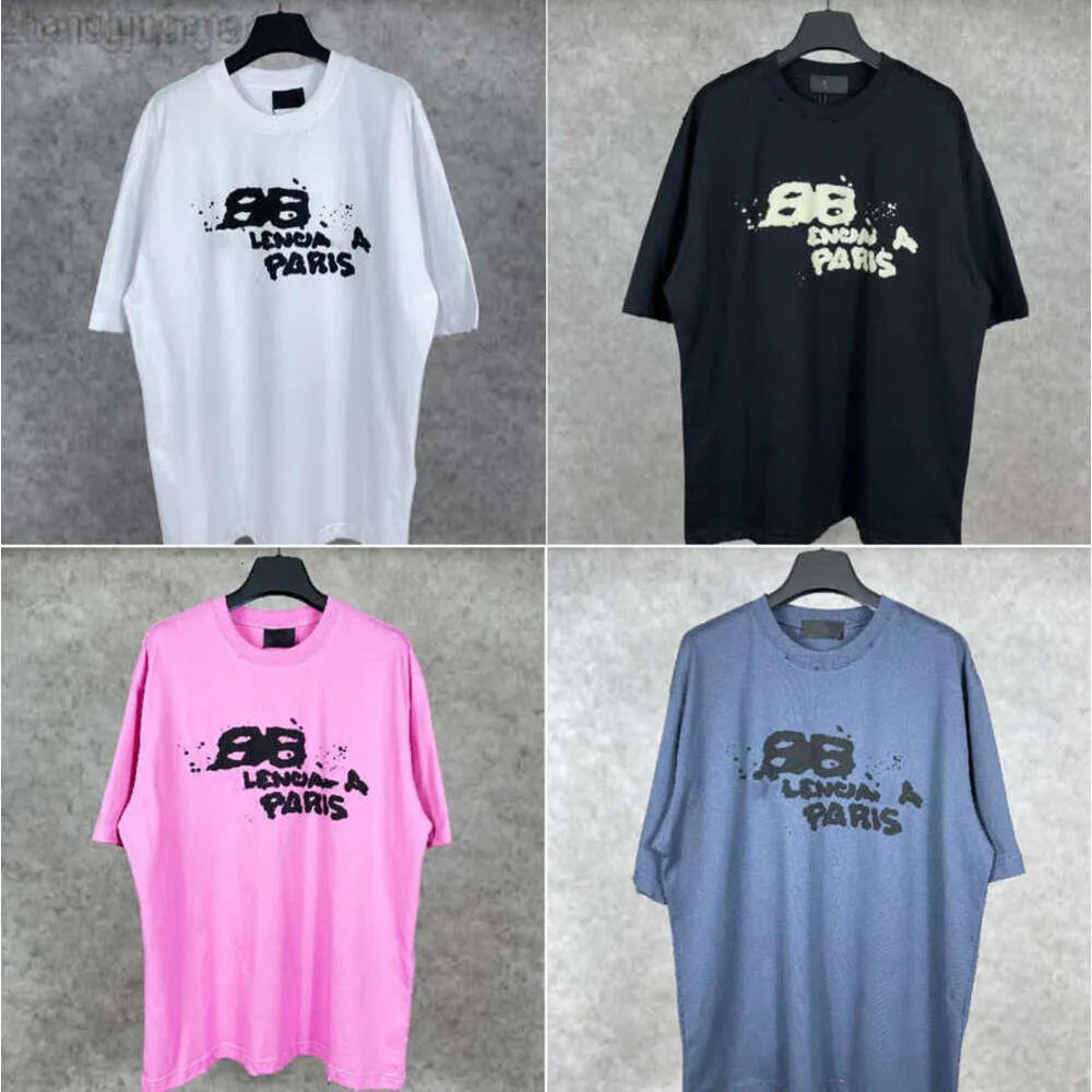 Diseñador Balencaigaity Camiseta Balanciaga Paris Verano Nuevo B Inicio BB Pintado a mano Graffiti Letra Impresión Suelta Cuello redondo Pareja Camiseta de manga corta 23SS