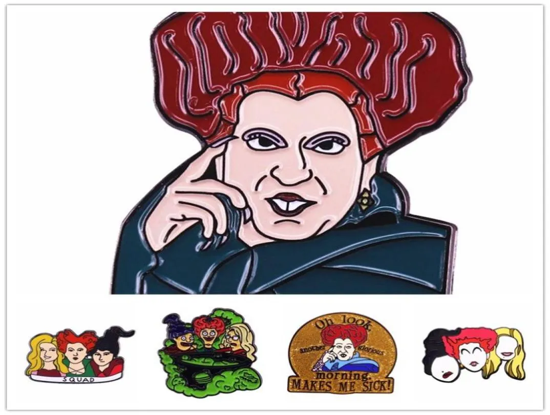 ピンブローチHoseng映画Hocus Pocus Cartoon Witch Metal Women Brooch Fantasy Comedy HalloweenギフトジュエリーエナメルピンブラックCO3629508