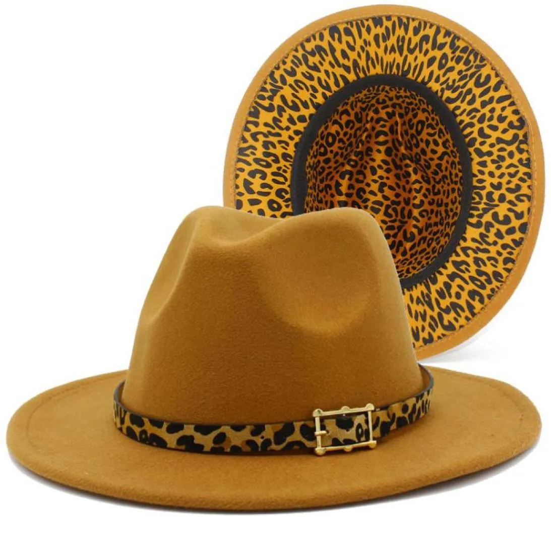 Leopard Panama Hat Women Men Fedora Feel Hats Woman Fedoras Man Wide Brim Cap Women039s Modna jesień zimowych czapek impreza Christ9553097