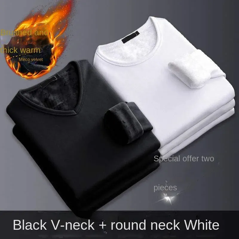 2-Piece Set Thermal Underwear Shirt Men V Neck Fleece Sport Tops Autumn Thermo Clothing Comfortable Warm Long-Sleeved Undershirt 231225