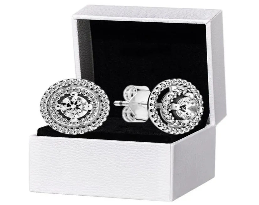 New Farmarling Double Halo Stud أقراط الصندوق الأصلي لـ 925 Sterling Silver Women Wedding Gift CZ Diamond Oncles1229240