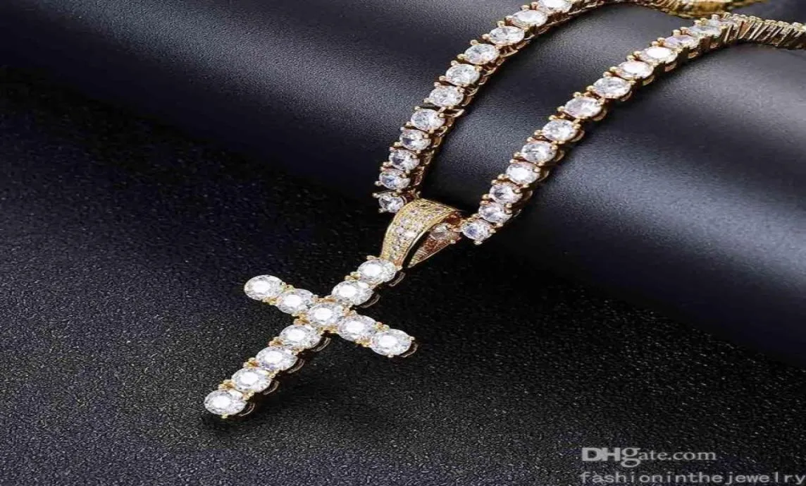 Collier de luxe Designer Bijoux pendentifs en argent diamant sans chaîne hommes chaînes de tennis glacées hip hop lien cubain croix d'or n8187829