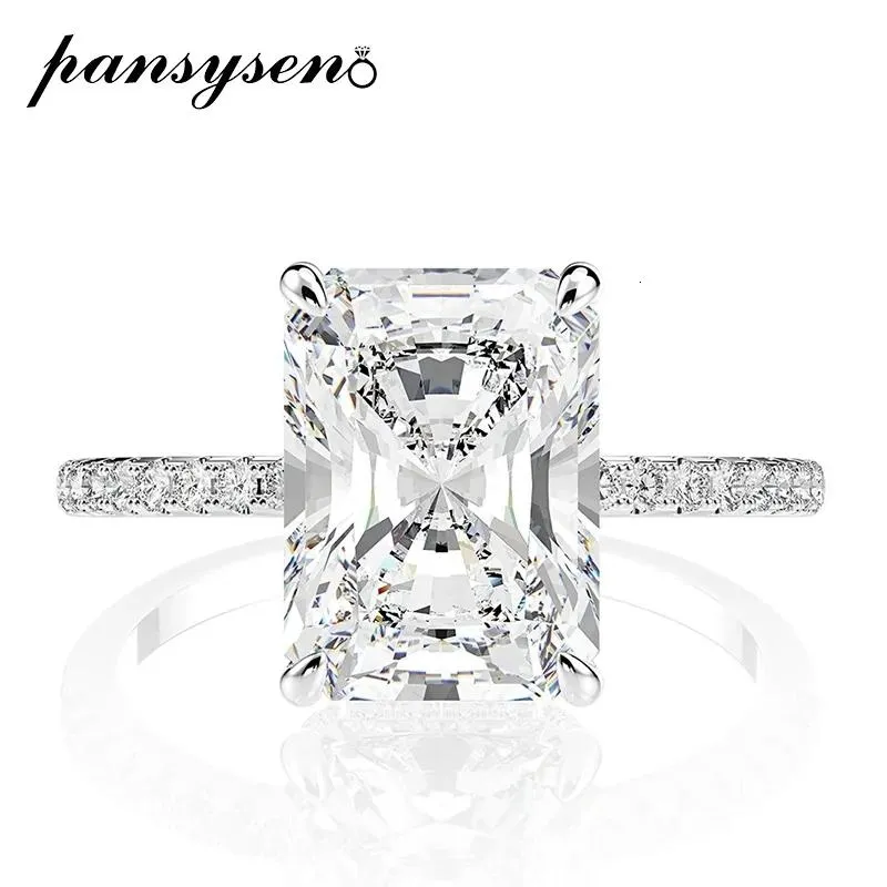 Ringen Trouwringen PANSYSEN 925 Sterling Zilver Emerald Cut Gesimuleerde Diamanten Trouwringen voor Vrouwen Luxe Voorstel Verlovingsring 2
