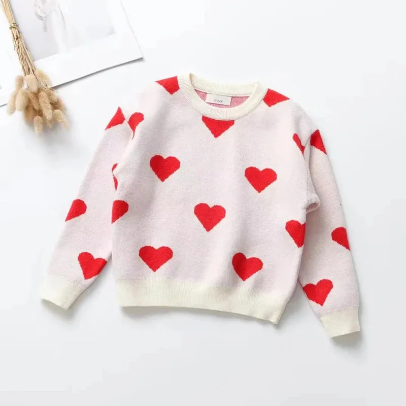 1-6 år Listenwind Baby Girl Valentine's Day Sweaters Söt långärmad hjärttryck Stickande tröjor Jumper Tops 231225