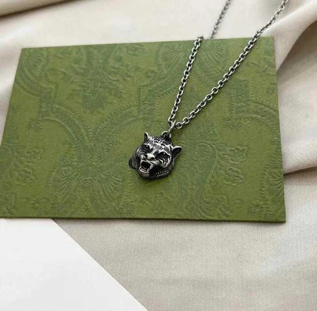 Luxo 925 prata esterlina gargantilha colar designer tigre jóias cubana corrente de aço inoxidável dupla letra lobo pingentes para homem 3052079