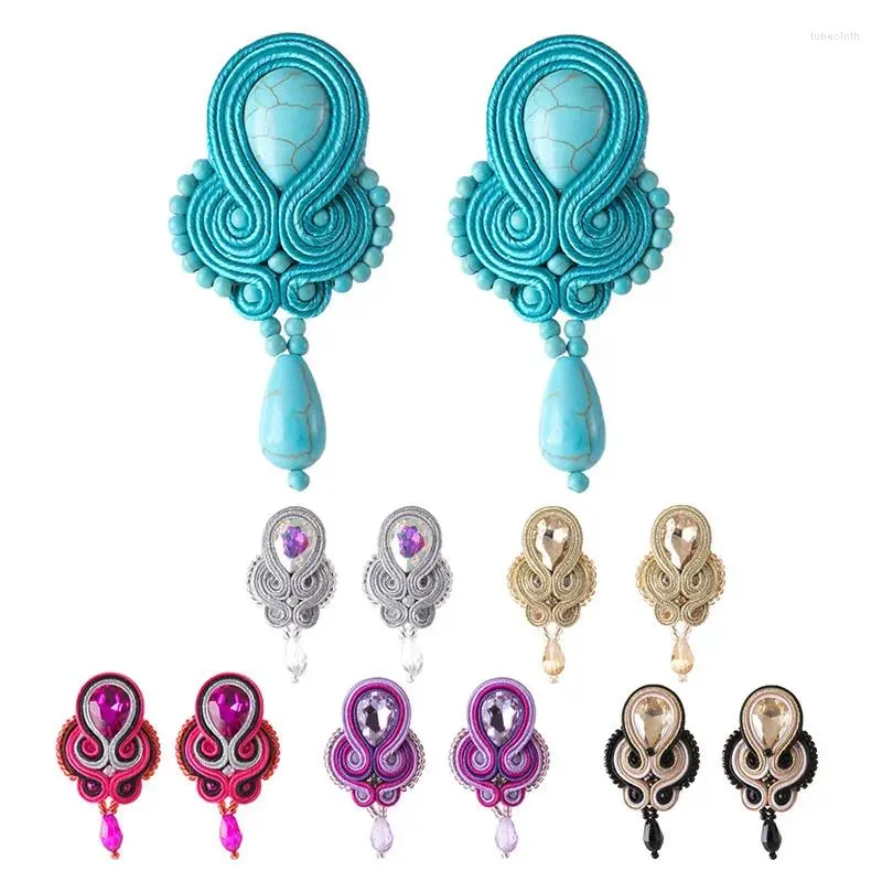 Dangle Ohrringe Kpacota Soutache Schmuck Leder Drop handgefertigt Ethnisch Boho Langer Ohrring Frauen Geschenk bunte Webenblau Purple