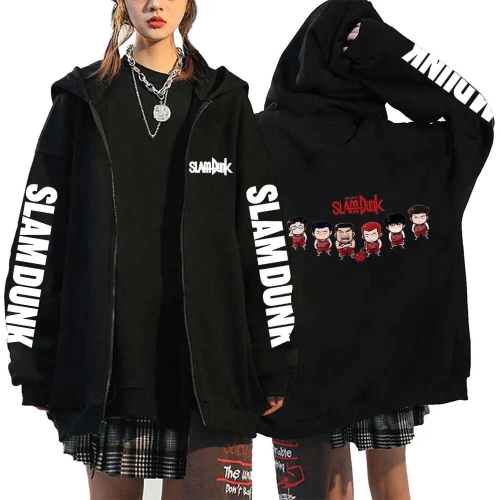 Japanese Anime Slam Zipper Jackets Rukawa Kaede Men's Hoodies Fleece Long Sleeve Sweatshirts Women's Oversized Streetwear