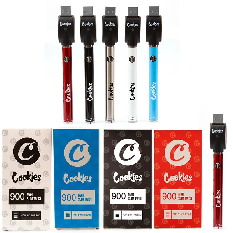 Cookies Backwoods Twist Battery Slim 510 thread Cartridges 1100mAh Preheat VV adjustable voltage Battery With USB Charger devices kit single packing
