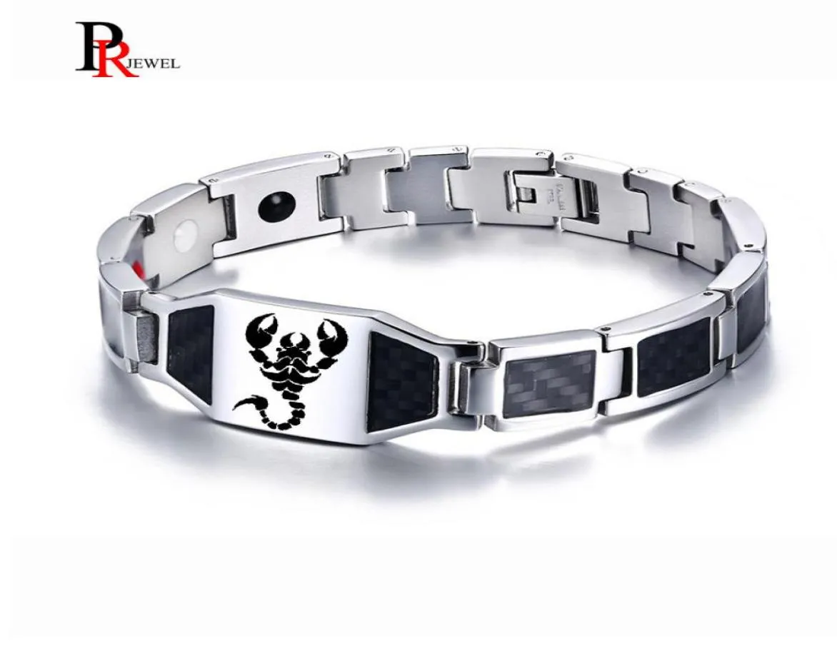 Kohlefaser-Magnet-Bioenergie-Armbänder für Männer, stilvolles Skorpion-Gesundheitstherapie-Gliederketten-Männerarmband 846quot3568057