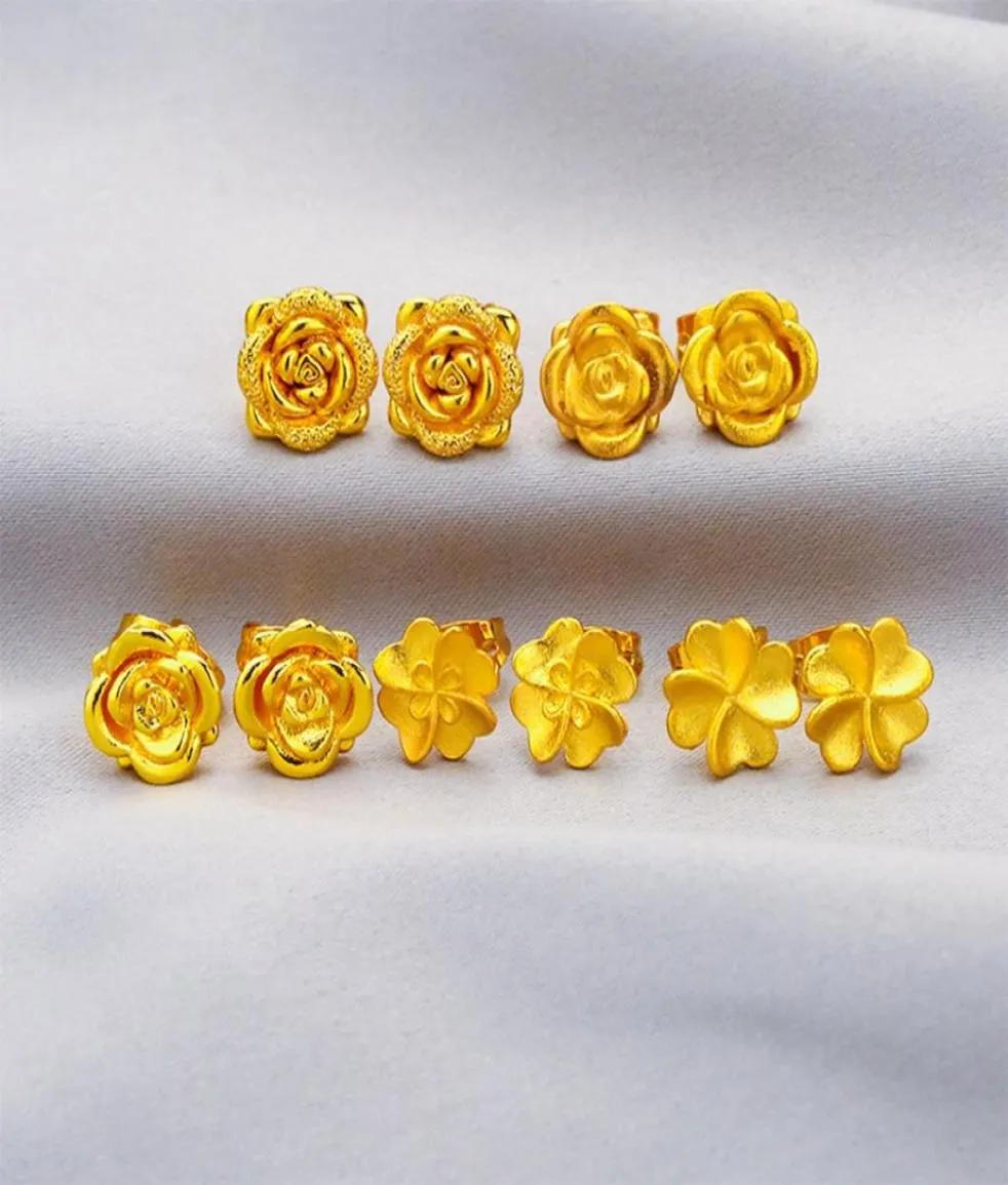 Flower Shaped Fashion Stud Earrings for Girl Children Lady 18K Yellow Gold Filled Charm Pretty Jewelry Gift4575297