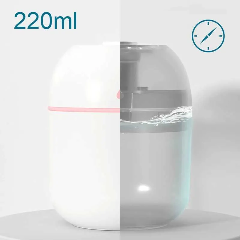 Luftbefeuchter Wassertropfen 220 ml kleine Luftbefeuchter für Zuhause mit 1 m USB 6–10 Stunden Sprühdiffusor Aroma Essential Mist Maker Buntes Licht