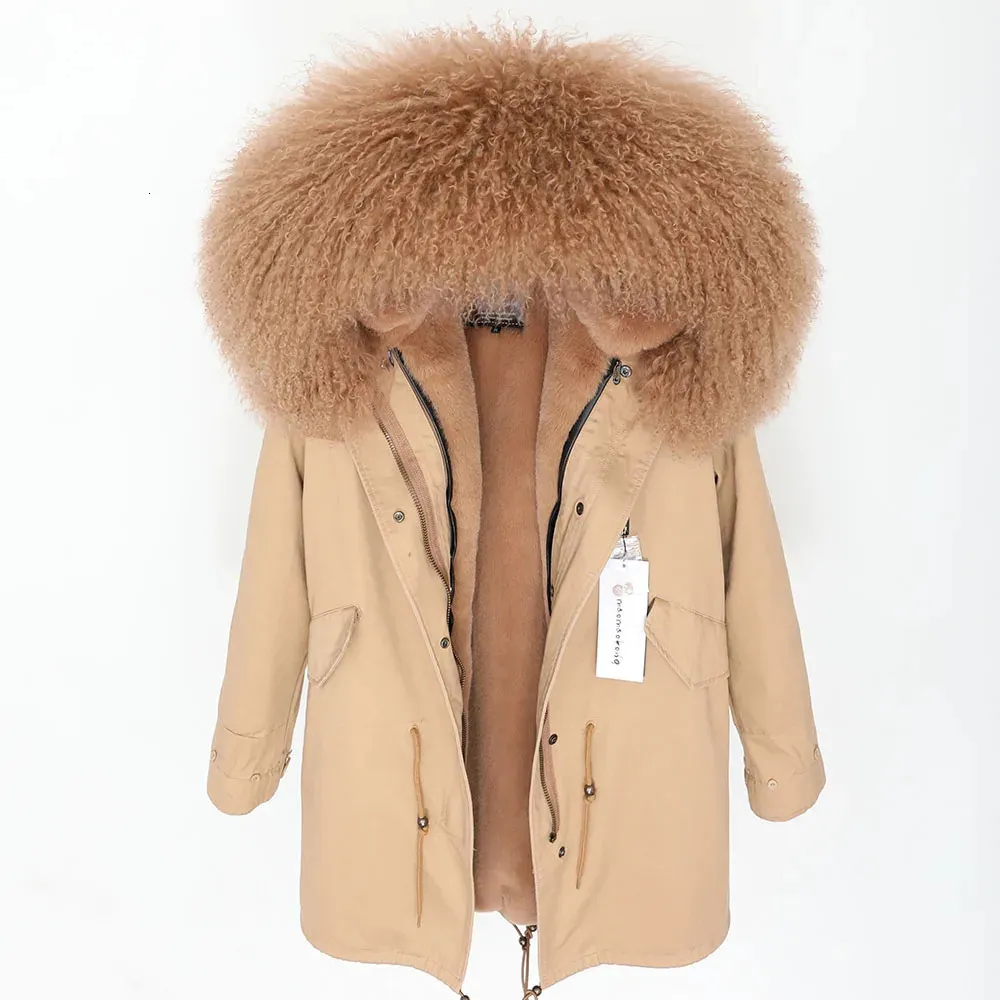 Jaqueta feminina natural oversized pele de carneiro gola casaco casual espessamento longo parque de inverno 231222