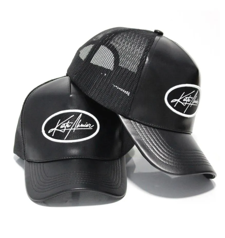 Nouvelles tendances noir personnalisé 5 panneaux en cuir Pu mh casquettes de camionneur chapeaux wholale9925282