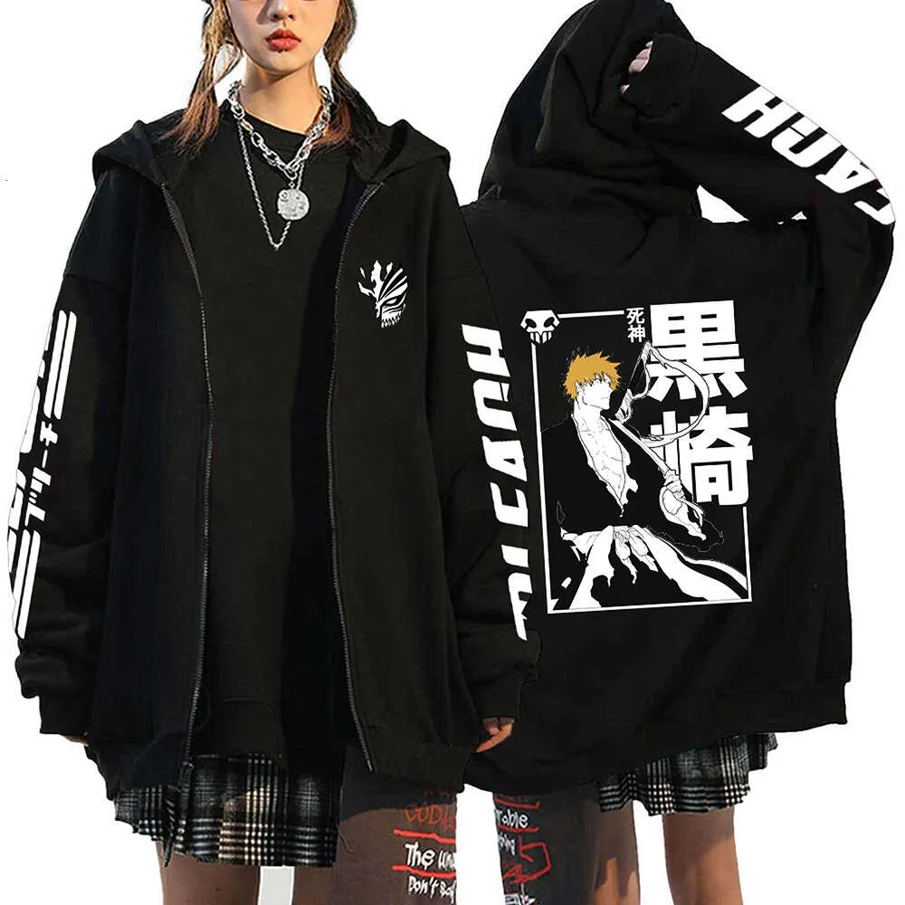 Bleach Anime Sweatshirts Streetwear Y2K Oversized Thin Fleece Hoodies Jackets for Men Women