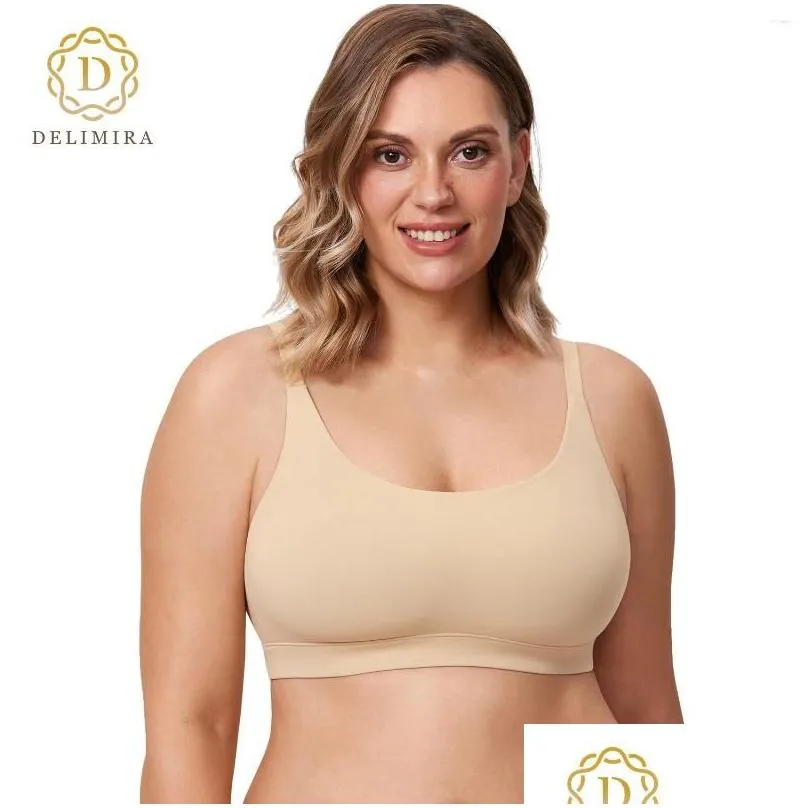 Bras Delimira Womens Cozzi Plus Size Wireless Bralette Scoop Neck Fl Erage Seamless Tshirt Unlined Comfort Bra Drop Delivery Apparel U Otpft