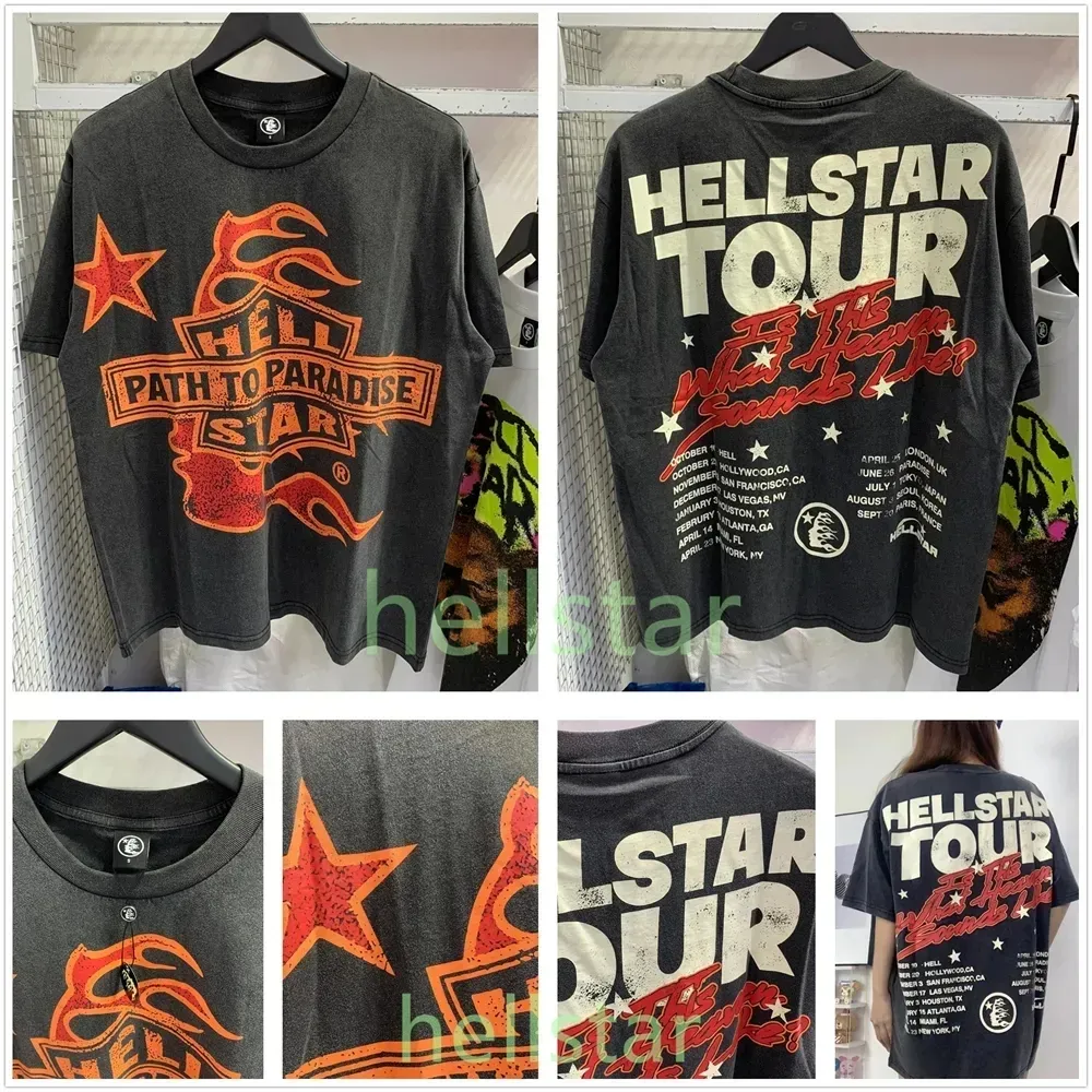 Mens T-Shirts hellstar designer shirts washed fabric graffiti Lettering foil print pattern Hell-star womens wash street loose round neck casual short sleeve wp