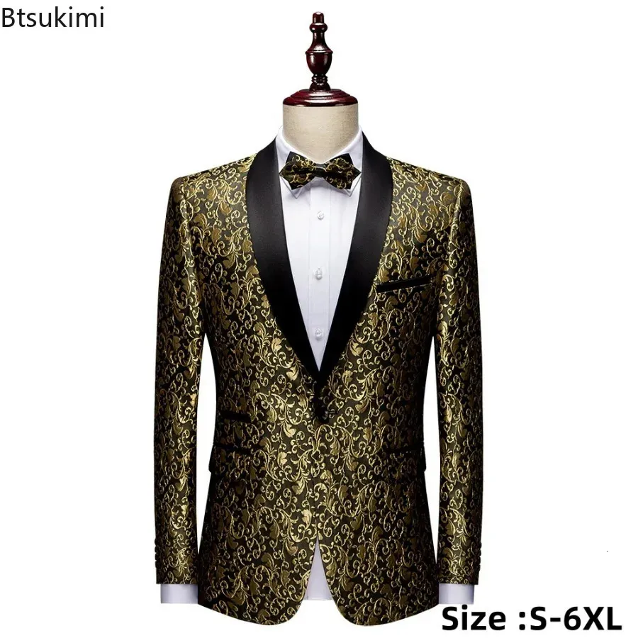 2024 Herr Slim Fit Suit Jacket Skinny Tuxedo Casual Blazer Floral Jacquard Shawl Lapel Costume Wedding Party Prom Mens Blazers 231222