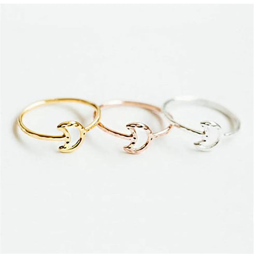 Whole 10pc Lot Hollow Moon Rings Hammered Line Crescent Moon Knuckle Ring Size For Women Girls Fashion Rings R066 Factory Dire2716