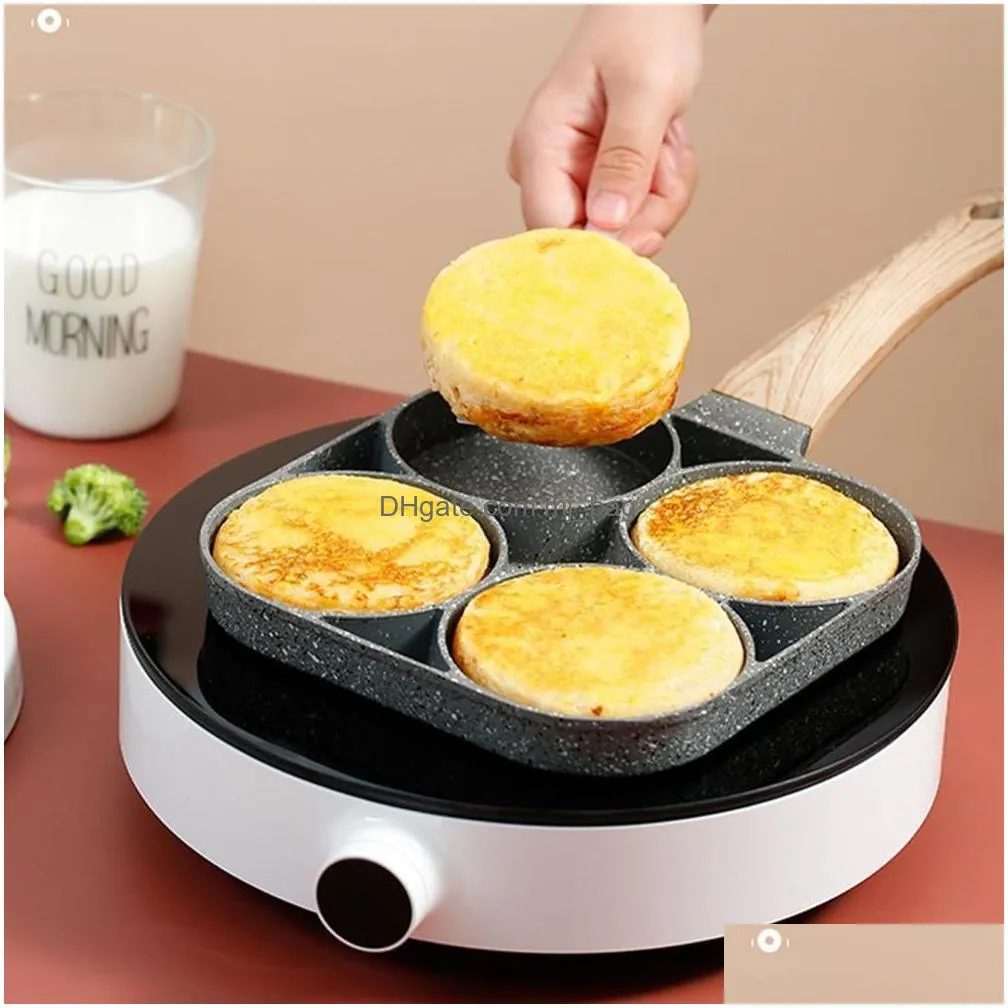 Pans Deep Fried Omelet Mold 4 Hole Non Stick Breakfast Practical Burger Eggs Ham Restaurant Pan Cooking Easy Egg Artifact 210319 Drop Dhj5Z