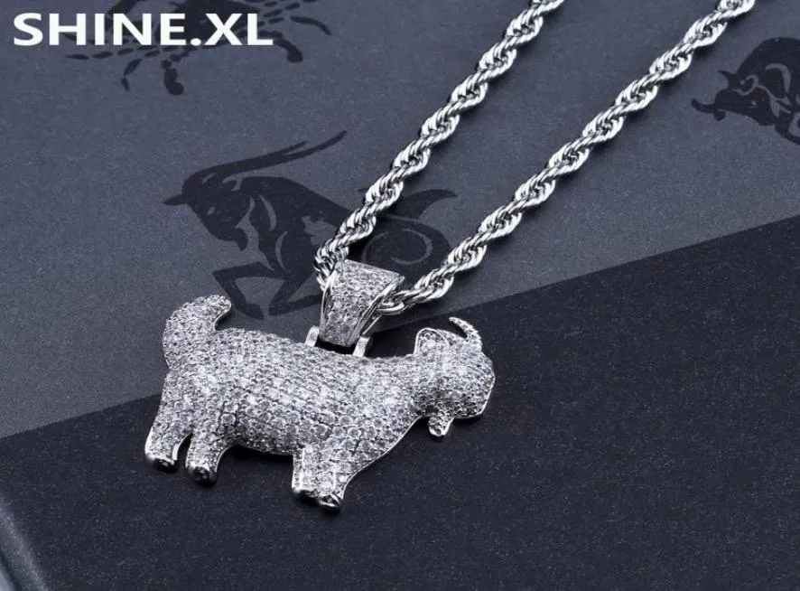 Hip Hop Iced Out Animal Goat Pendant Necklace Gold Silver Plated Micro Paved Zircon Chain Link With Rope Chain3275327