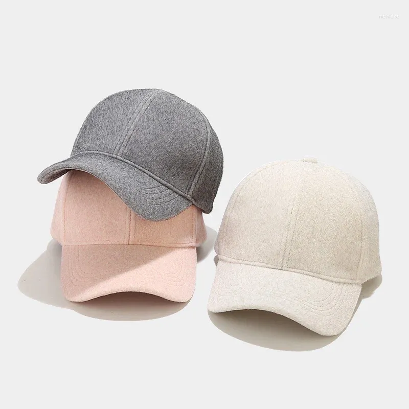 Ball Caps 2024 Solid Color Woolen Baseball Cap Autumn And Winter Warm Sunshade Peaked Unisex Sun Protection Hat Wholesale