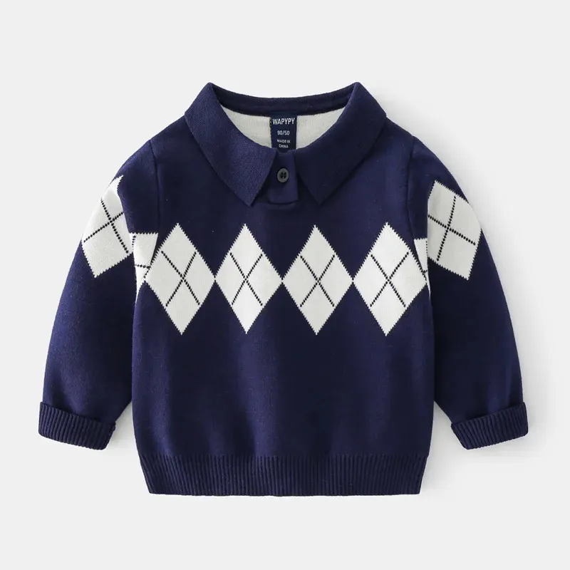 Erkekler Polo Sweater Bahar Sonbahar Ceket Moda Yuvarlak Boyun Kat Üstü Giyim Çocuk Örgü Kazak 2-6 Y 231225