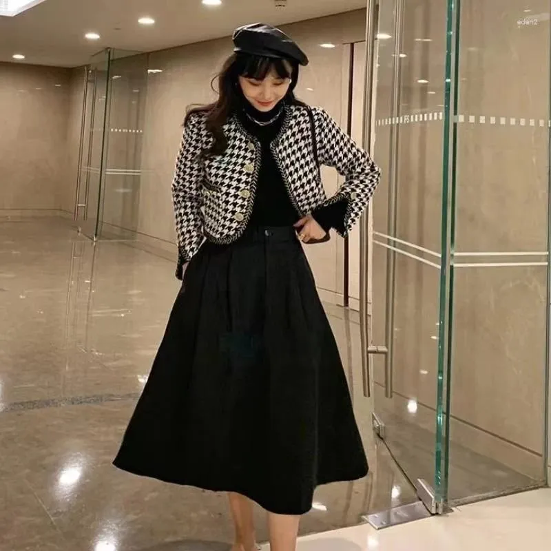 Damesjassen Lente Herfst Damesjas Tweed Blazer Cropped Vintage Koreaanse Chic Korte Jas Plaid Office Lady Kleding Mujer