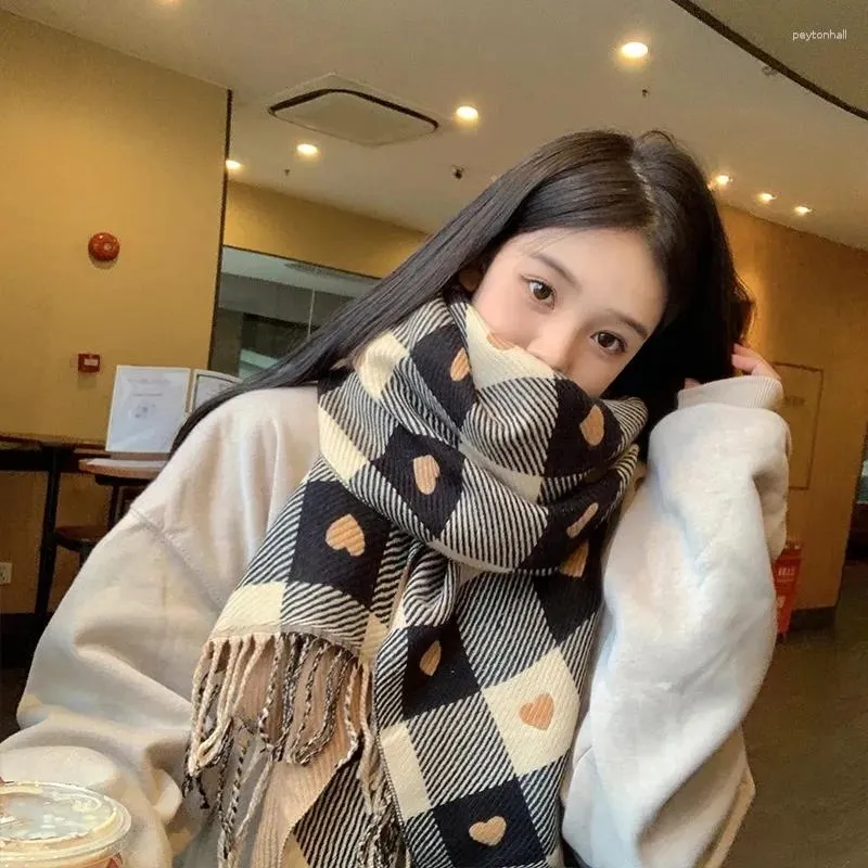 Szaliki szalik kratowy zimowi ciepłe studenci senior koreańska wersja setka wełnianych zaczepów wełniane gęstne serce