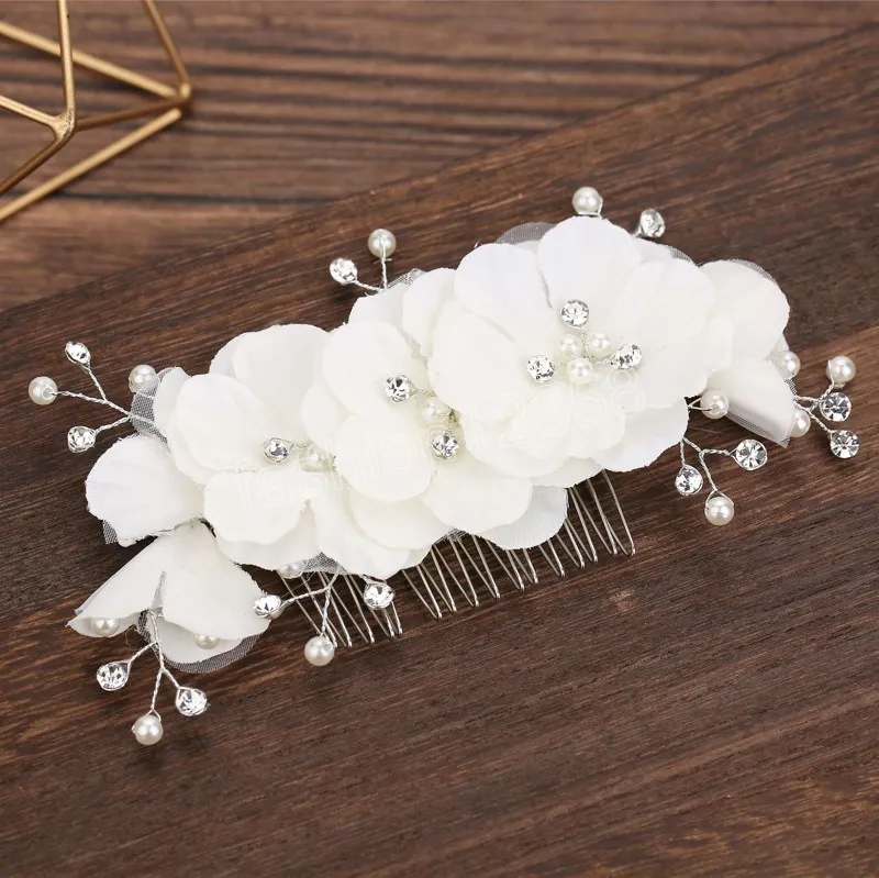 Tiaras de mariage à cheveux de fleurs blanches pour femmes Perle Crystal Headress Fashion Hairpin Clip Bride Hair Accessories Bijoux Gift