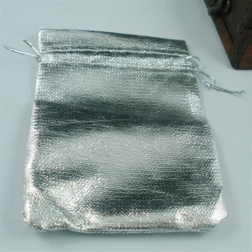 100Pcs Silver Plated Gauze Jewelry Gift Pouch Bags For Wedding Favors With Drawstring 7x9cm253p