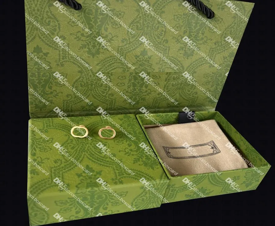 Trendy Interlocking Letters Earrings Designer Golden Charm Eardrops Ladies Date Cute Dangler Steel Seal Studs Jewelry With Box2871562