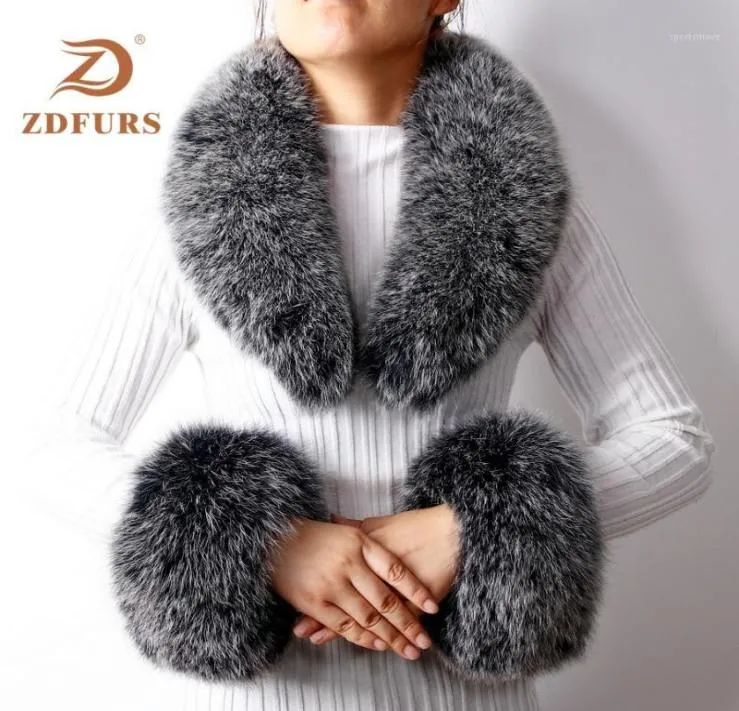 스카프 ZDFURS 2021 도착 Real Fur Raccoon Collar Cuffs 여성 겨울 패션 및 Cuff One Set13616825