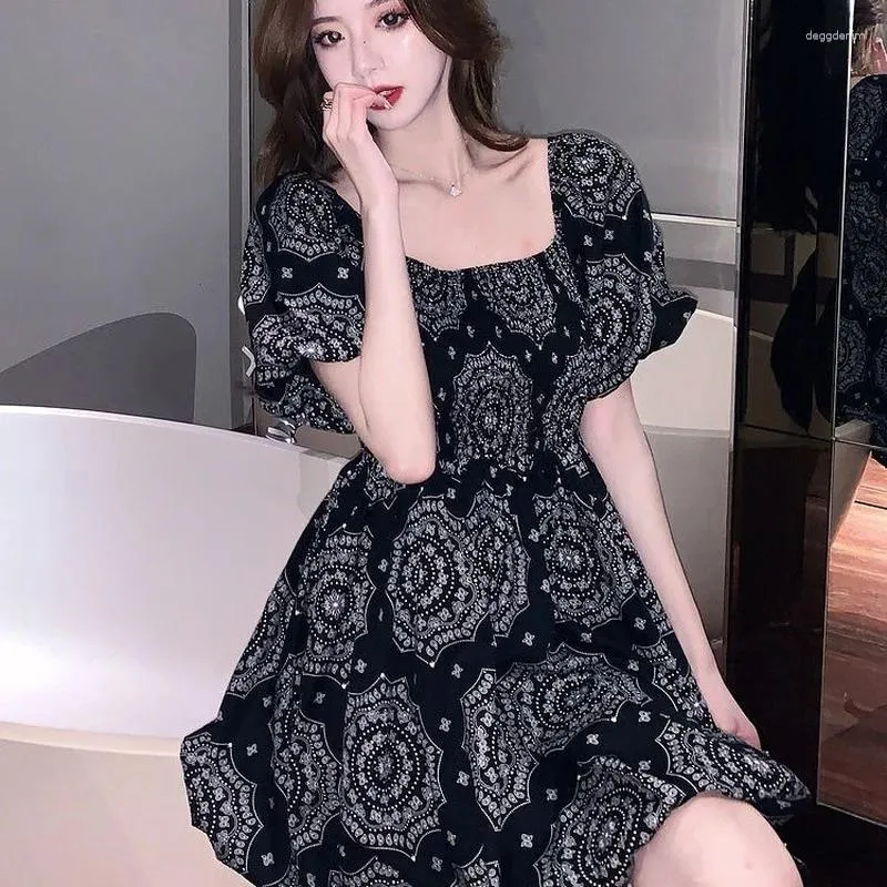 Feestjurken 2023 Dames sexy mini -jurk y2k vintage zwarte hoge taille chiffon kleding kleding voor meisjes verjaardag zomer