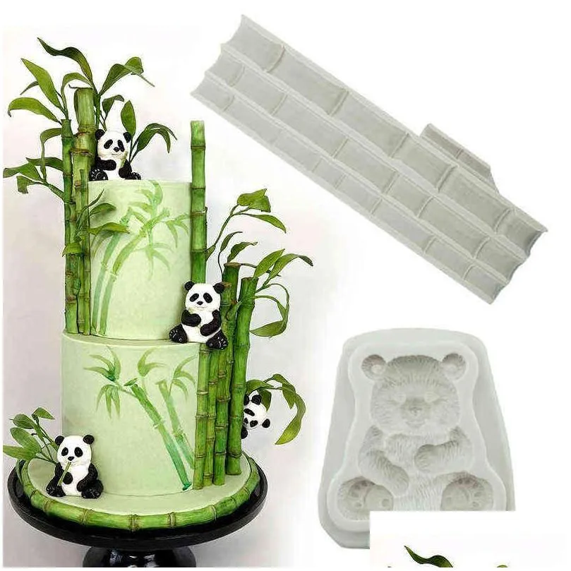 Ferramentas de bolo Panda Bambu Sile Mold Fondant Bolos Decoração Mod Chocolate Ferramentas de cozimento Utensílios de cozinha para Sil Mods 211110 Drop Delivery Ho Dhvds