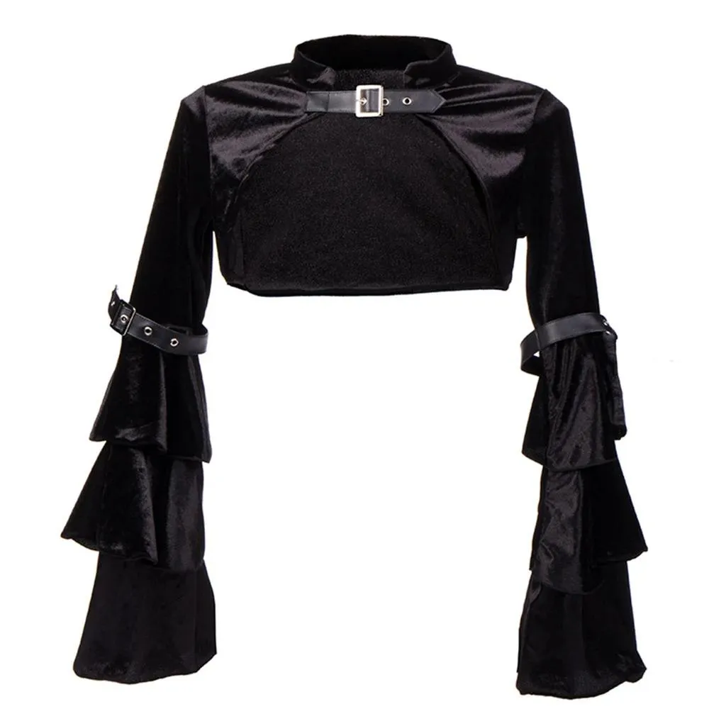 Jackets Women Steampunk Corset Jacket Medieval Victorian Retro Gothic Black Shrug Bolero Long Sleeve Mini Coat