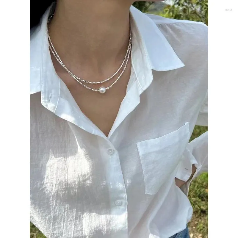 Choker som lyser små bitar av silver S925 Sterling Pearl Necklace Special-intresse Design Ljus lyxig dubbelskiktsklavel CH