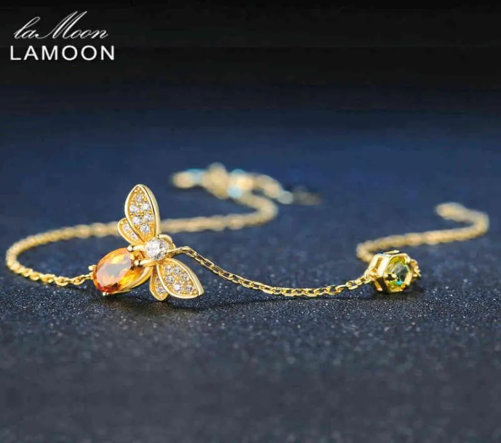 LAMOON Bee Bracelet pour femme Citrine pierres précieuses Bracelets 925 Sterling Silve 14K plaqué or bijoux de créateur pour amoureux LMHI002 228305768