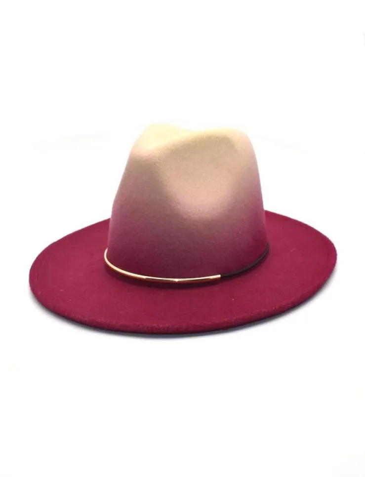 Vintage kadın fedoras şapkaları sonbahar kış genişliği, caz kapakları gradyan gülü için yükseldi Basit Panama Erkekler Top Bowler Hat1361583