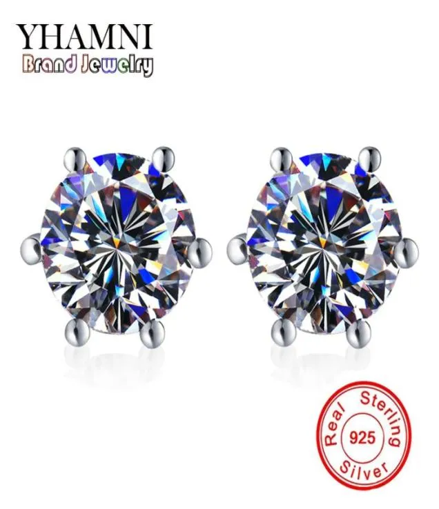 YHAMNI Original 925 boucles d'oreilles en argent Sterling 6mm 1 Carat CZ diamant boucles d'oreilles de mariage pour femmes hommes bijoux de mode ED061215286