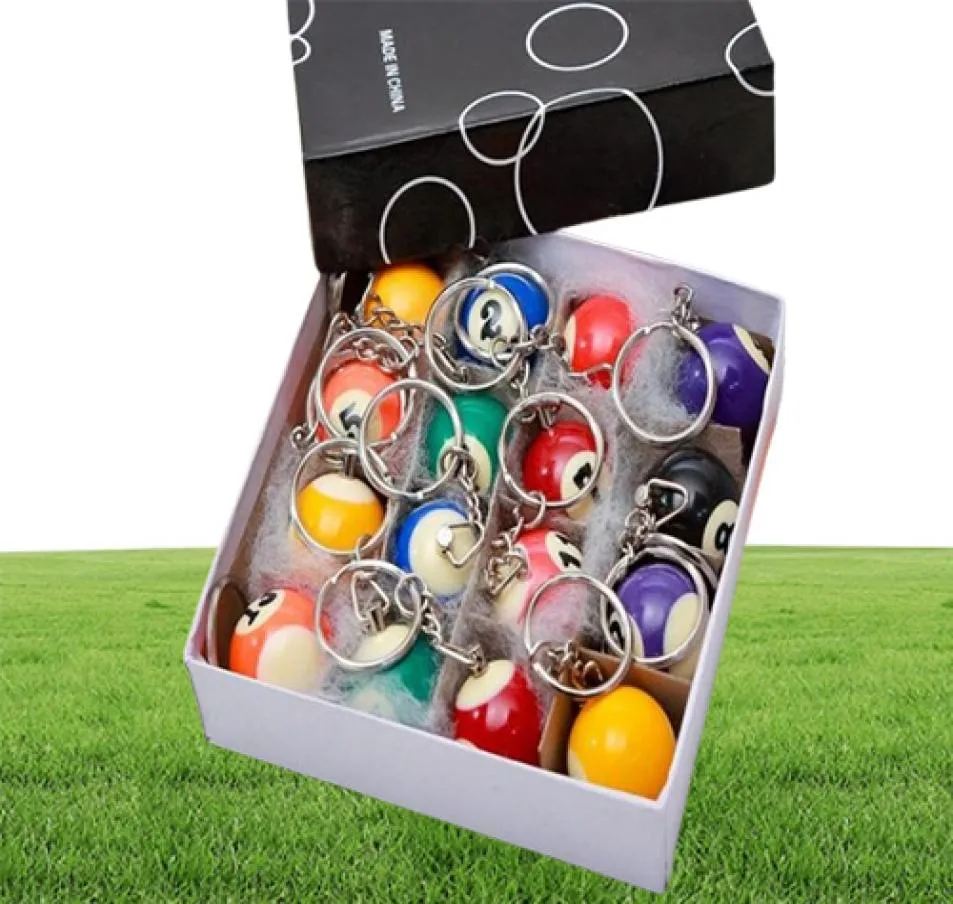 16pcssetlot Mini Billiards Shaped Keyring blandade färgglada biljard Pool Small Ball Keychains Creative Hanging Decorations8187643212267