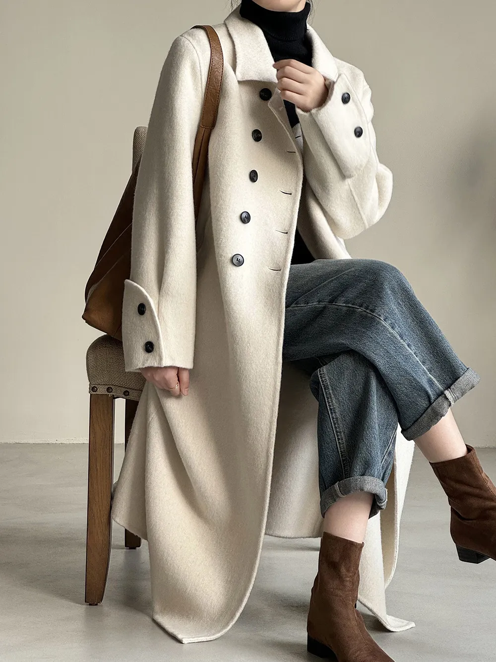 Nuovo cappotto invernale da donna di media lunghezza a doppio petto