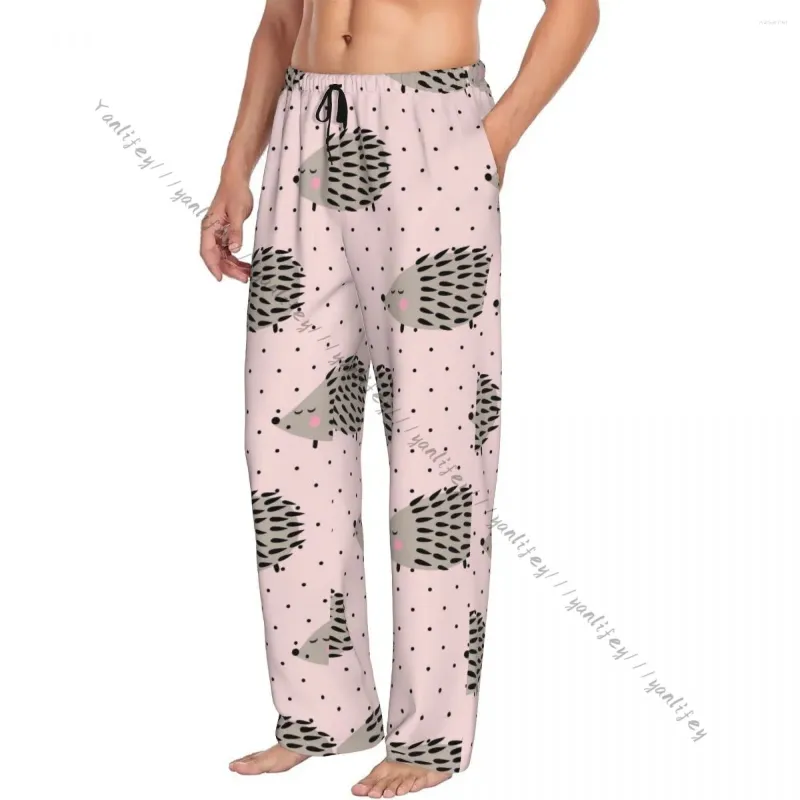 Męska odzież śpiąca męska menu swobodne piżamę długie spodni luźne elastyczne pasy jeża wzór różowego przytulnego domowego spodni